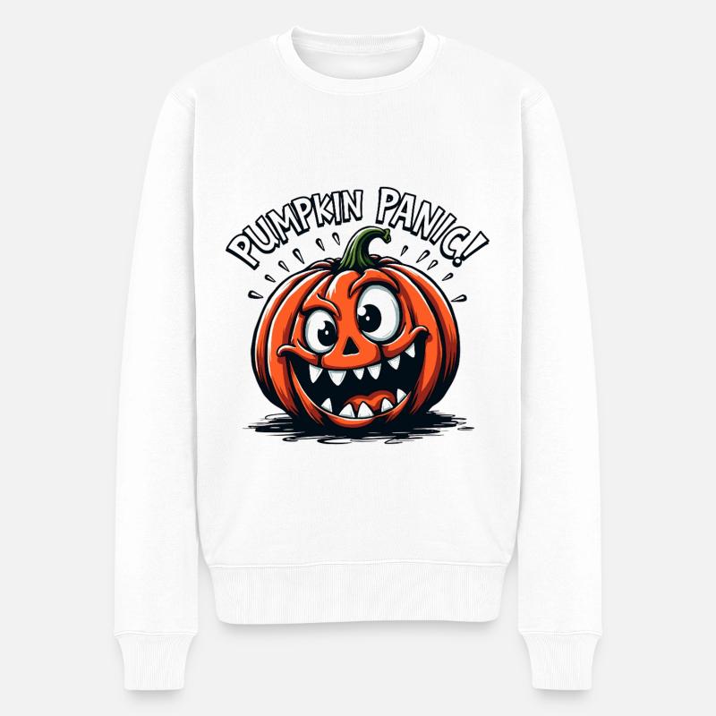 Citrouille Panique Halloween - Pull Premium bio Homme - blanc