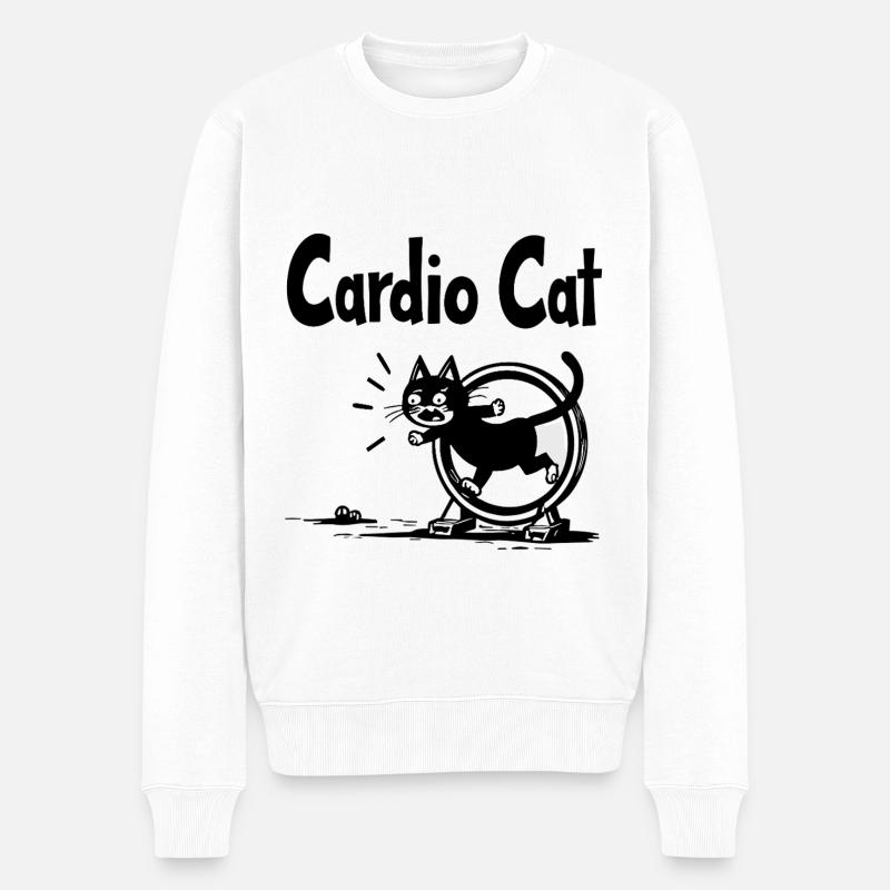 « Cardio Cat » - Chat sportif - Pull Premium bio Homme - blanc