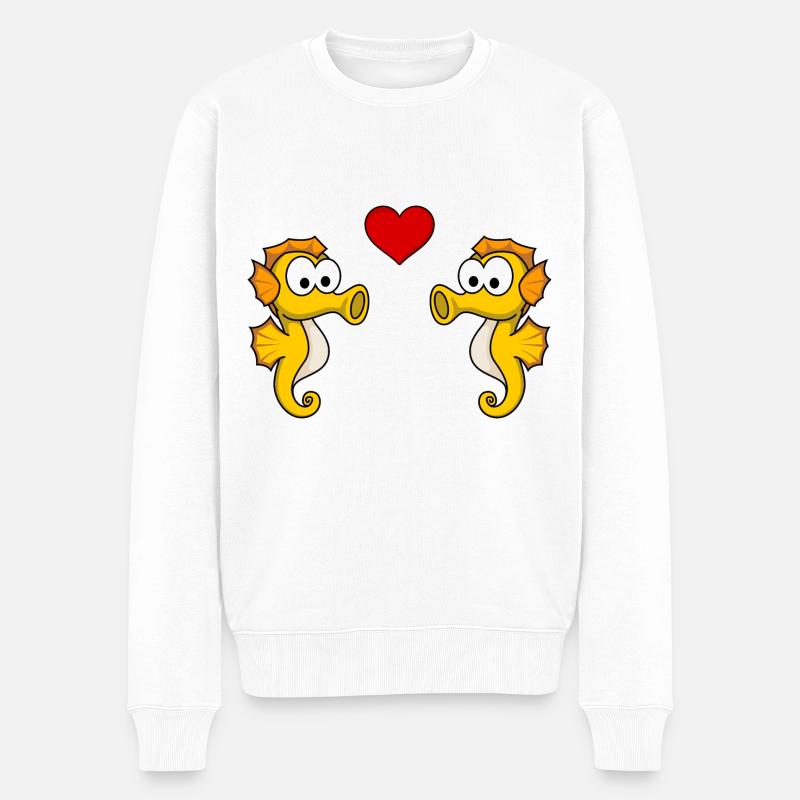 Seepferdchen Paar liebe - Männer Premium Bio Pullover - Weiß