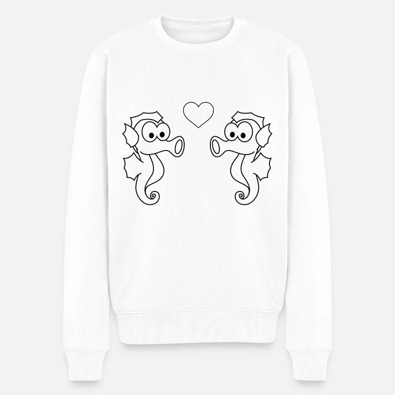 Seepferdchen Paar liebe - Männer Premium Bio Pullover - Weiß