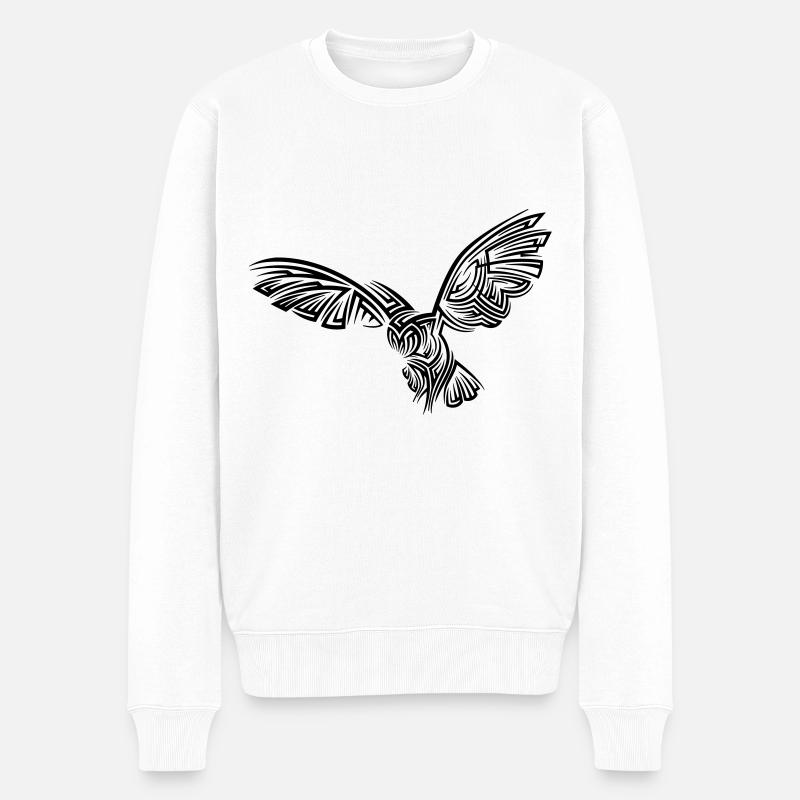 Eule Tribal Tattoo - Männer Premium Bio Pullover - Weiß