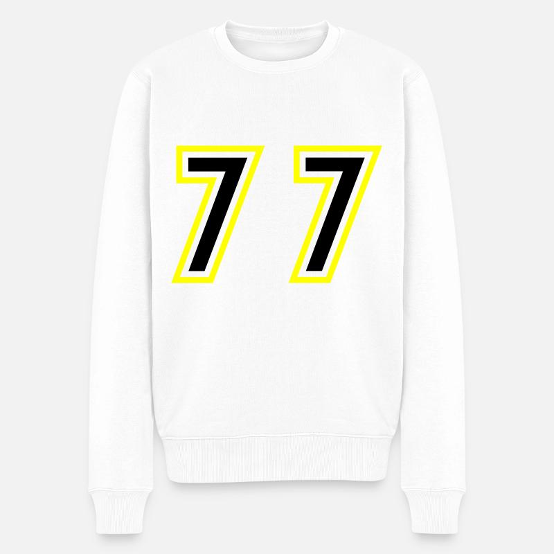 77 Zahl College - Männer Premium Bio Pullover - Weiß