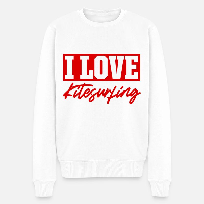 Ich liebe Kitesurfing - Männer Premium Bio Pullover - Weiß