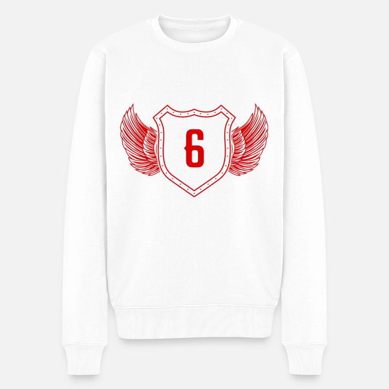 6 Zahl Wappen - Männer Premium Bio Pullover - Weiß