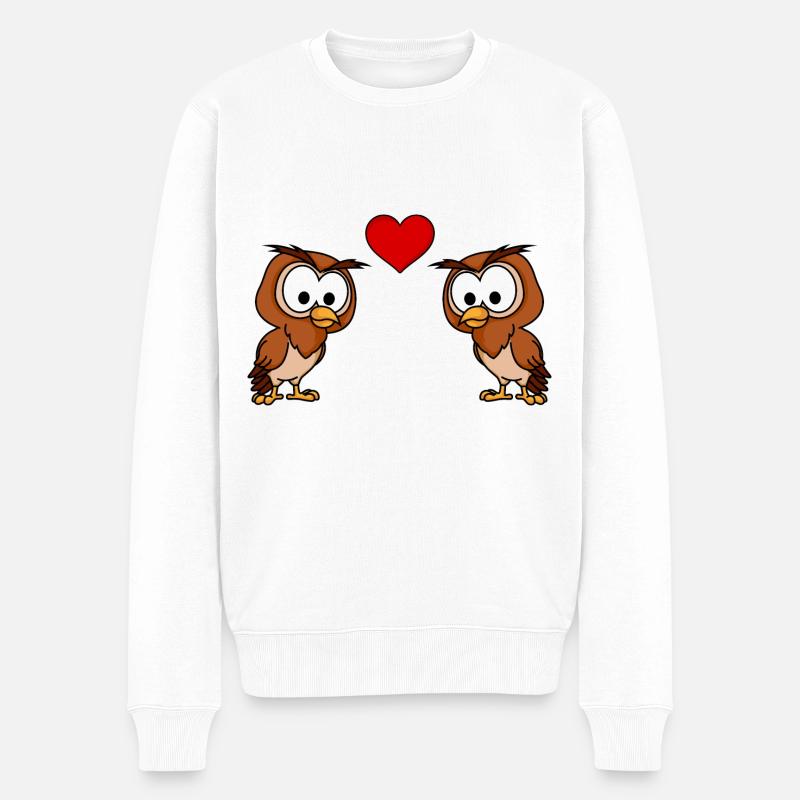 Eule Comic Paar liebe - Männer Premium Bio Pullover - Weiß