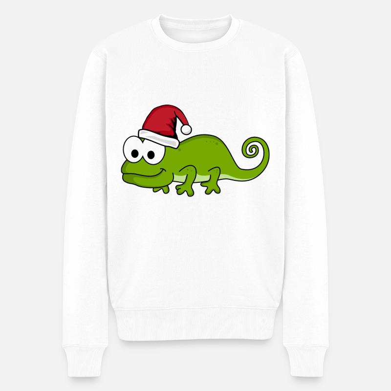 Chamäleon Comic Weihnachten - Männer Premium Bio Pullover - Weiß