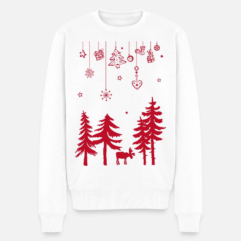 Elch Wald Weihnachten Dekoration Girlande - Männer Premium Bio Pullover - Weiß