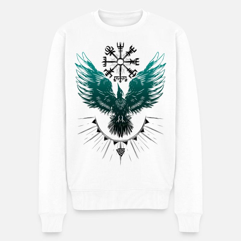Wikinger Rabe Vegvisir Valknut - Männer Premium Bio Pullover - Weiß