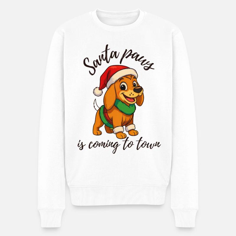 Chien de Noël avec chapeau de Père Noël - Pull Premium bio Homme - blanc