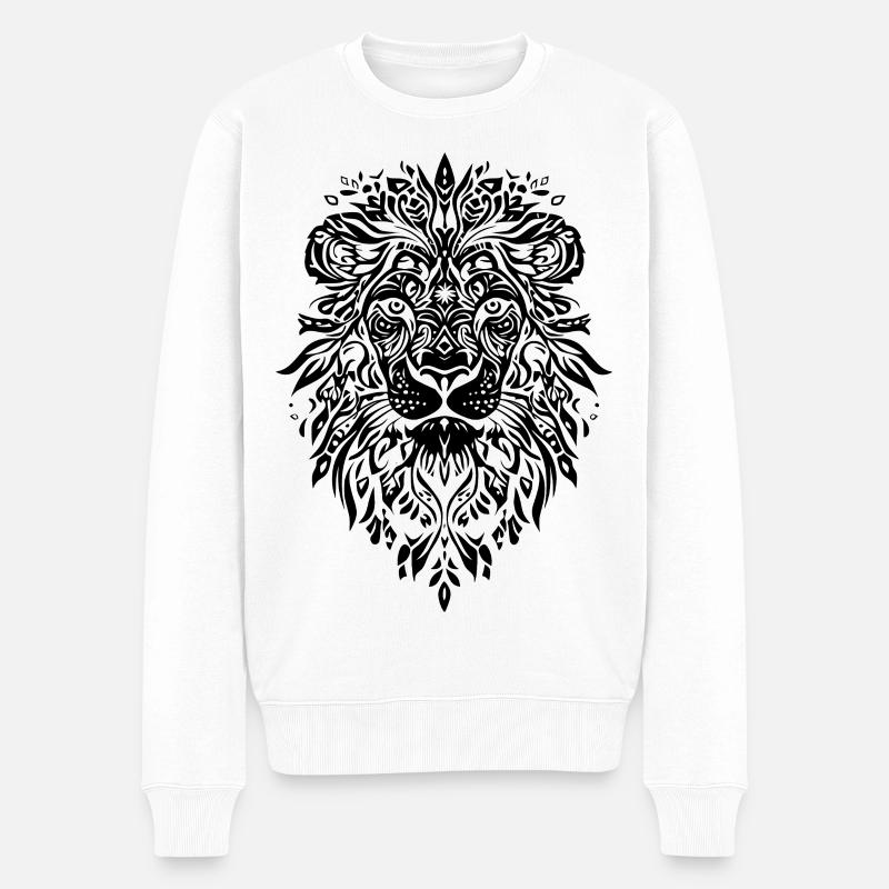 Löwe Mandala Gesicht - Männer Premium Bio Pullover - Weiß