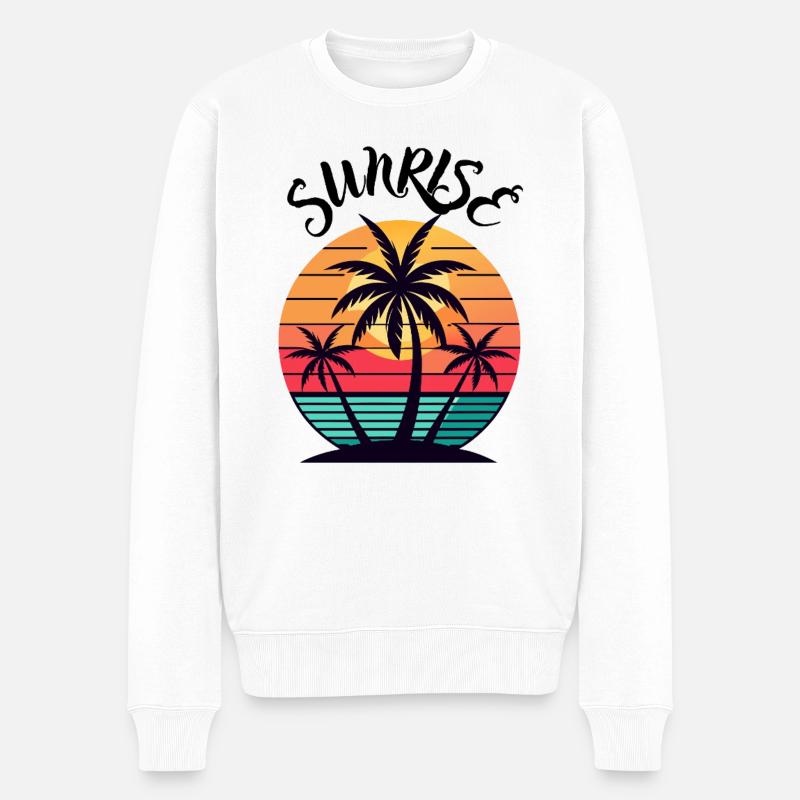 Sunset Palmen Retro Strand - Männer Premium Bio Pullover - Weiß