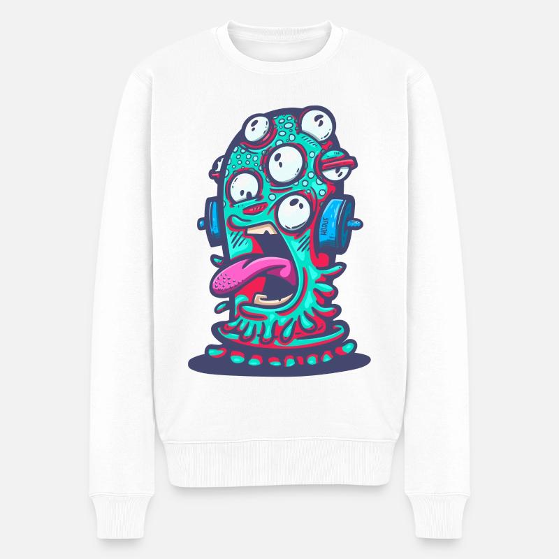 Monstre psychédélique avec un casque - Pull Premium bio Homme - blanc
