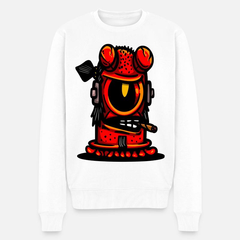 Red Devil Cigar Karikatur - Männer Premium Bio Pullover - Weiß