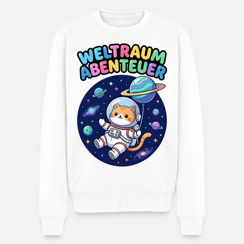 Chat Aventurier de l’Espace - Pull Premium bio Homme - blanc