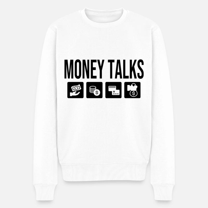 Geld Spricht Geld Verdienen Geldbeutel - Männer Premium Bio Pullover - Weiß