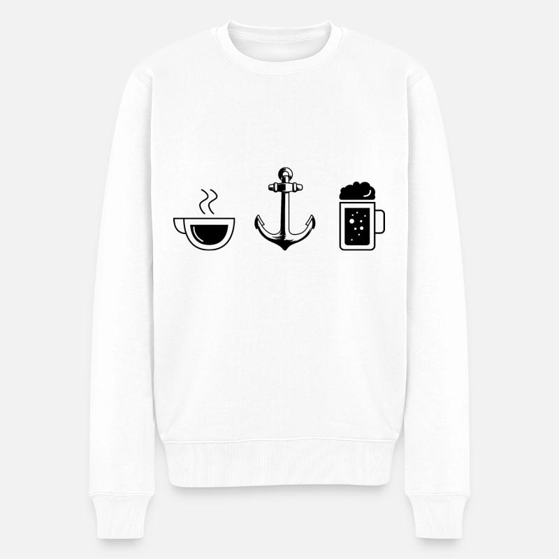 Kaffeebier und Segelboot - (2) - Männer Premium Bio Pullover - Weiß