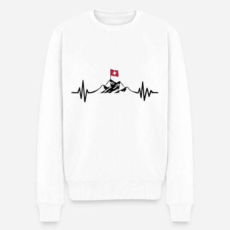 Herzschlag Berge und Schweizer Flagge - - Männer Premium Bio Pullover - Weiß