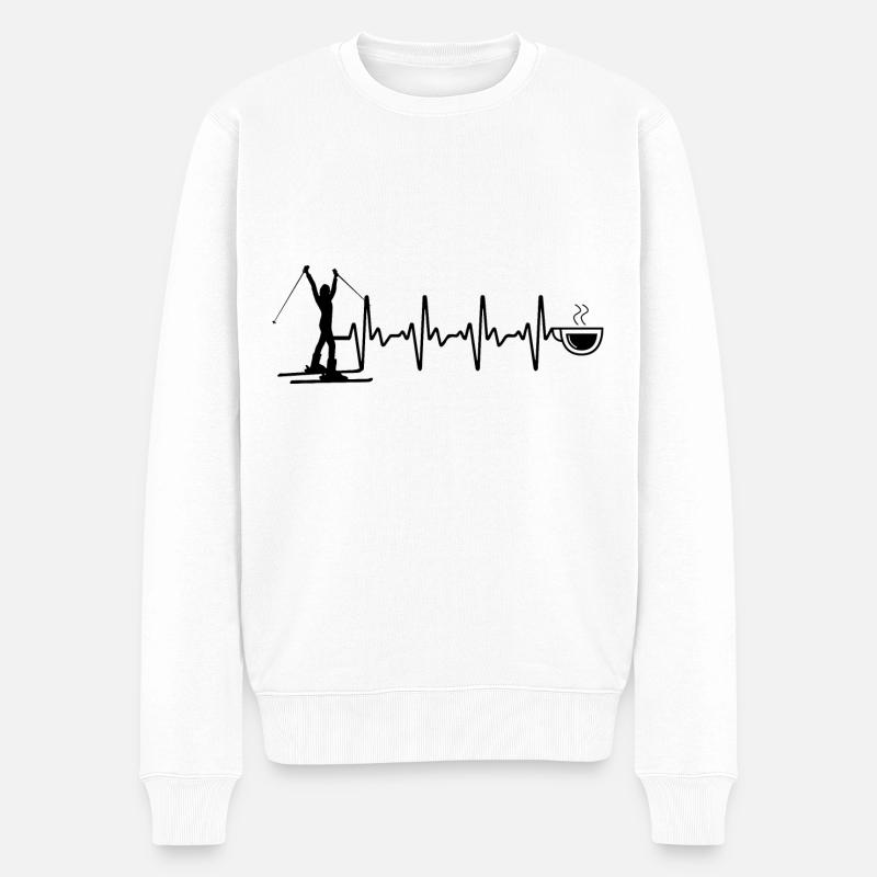 Café Heartbeat et ski - - Pull Premium bio Homme - blanc