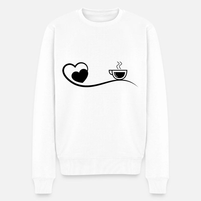 Herz und Kaffee - - Männer Premium Bio Pullover - Weiß