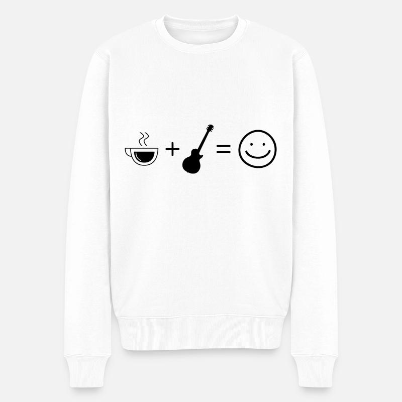 Coffee Smile Face et Guitare - - Pull Premium bio Homme - blanc