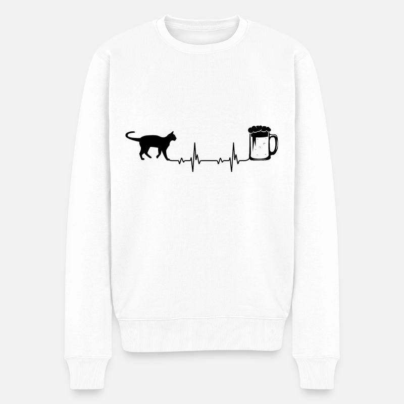 Heartbeat Beer et Chat - - Pull Premium bio Homme - blanc