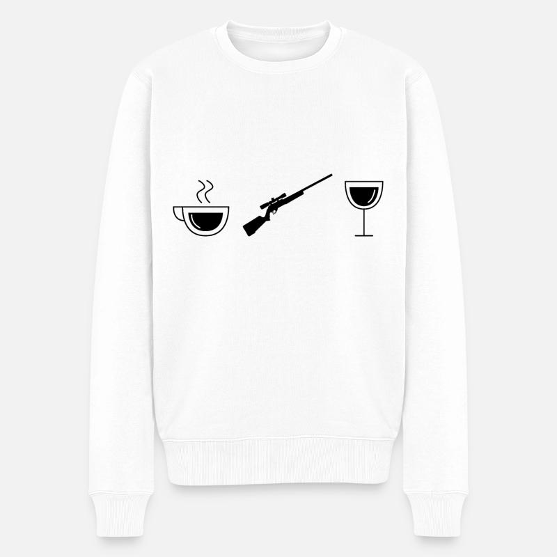 Kaffeewein und Jagd - - Männer Premium Bio Pullover - Weiß