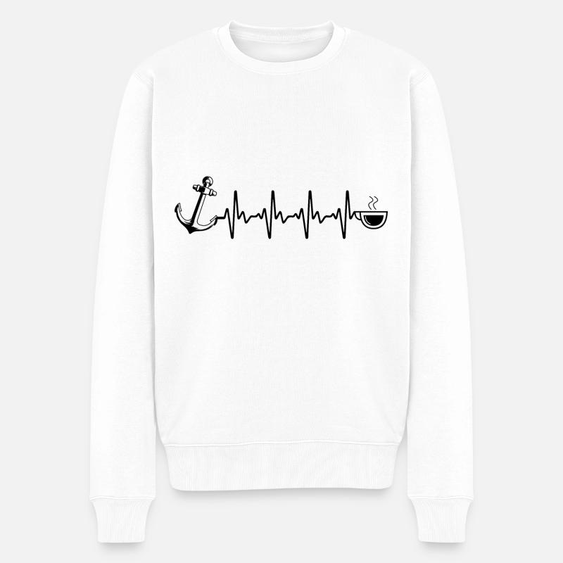 Heartbeat Kaffee und Segelboot - (2) - Männer Premium Bio Pullover - Weiß