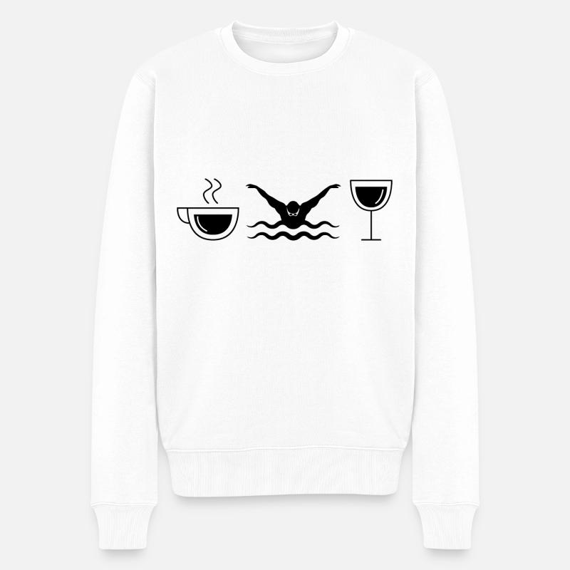Kaffeewein und Schwimmen - - Männer Premium Bio Pullover - Weiß