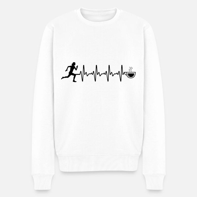 Café Heartbeat et course à pied - - Pull Premium bio Homme - blanc