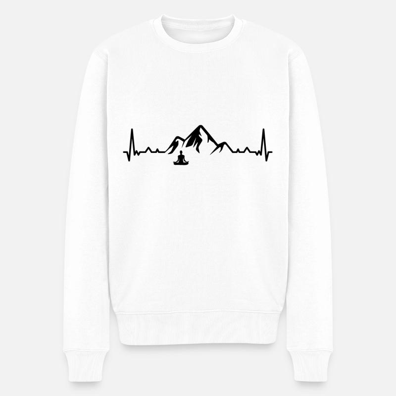 Heartbeat Mountain 1 et Yoga - - Pull Premium bio Homme - blanc