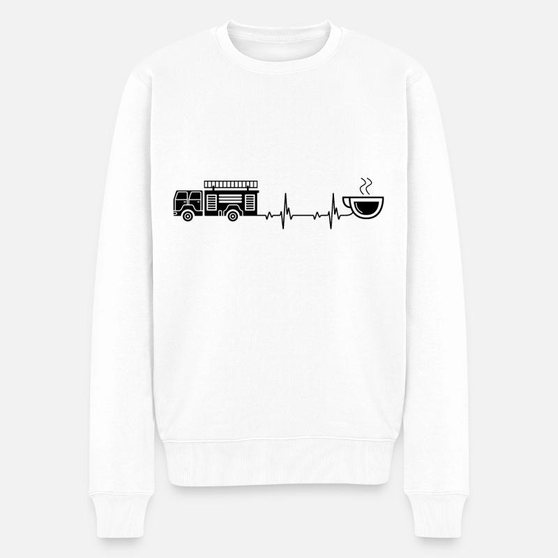 Heartbeat Coffee et pompier - (2) - Pull Premium bio Homme - blanc