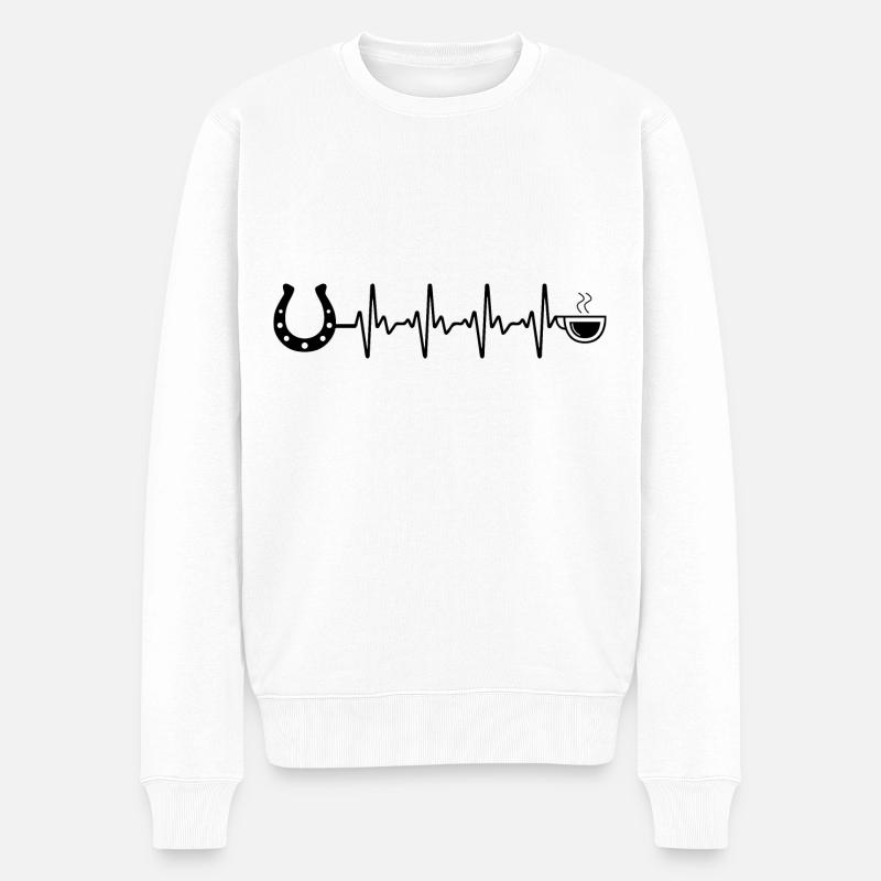 Heartbeat Kaffee und Pferd - - Männer Premium Bio Pullover - Weiß