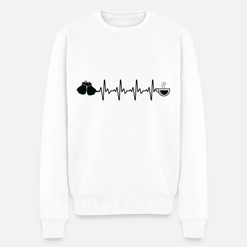 Kaffee-Heartbeat-Boxhandschuhe - BO - Männer Premium Bio Pullover - Weiß