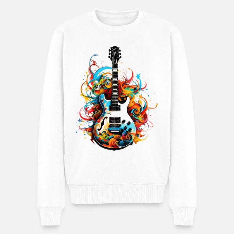E-Gitarre Bunt Gitarrist Musik Instrument Rock - Männer Premium Bio Pullover - Weiß