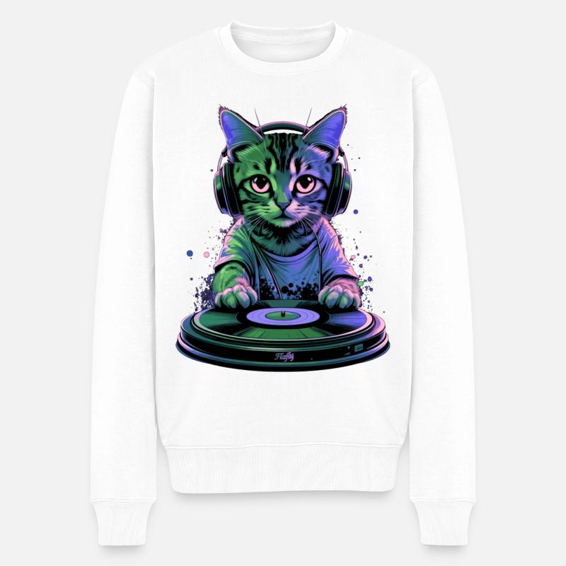 Kitty DJ 🎧 - Männer Premium Bio Pullover - Weiß
