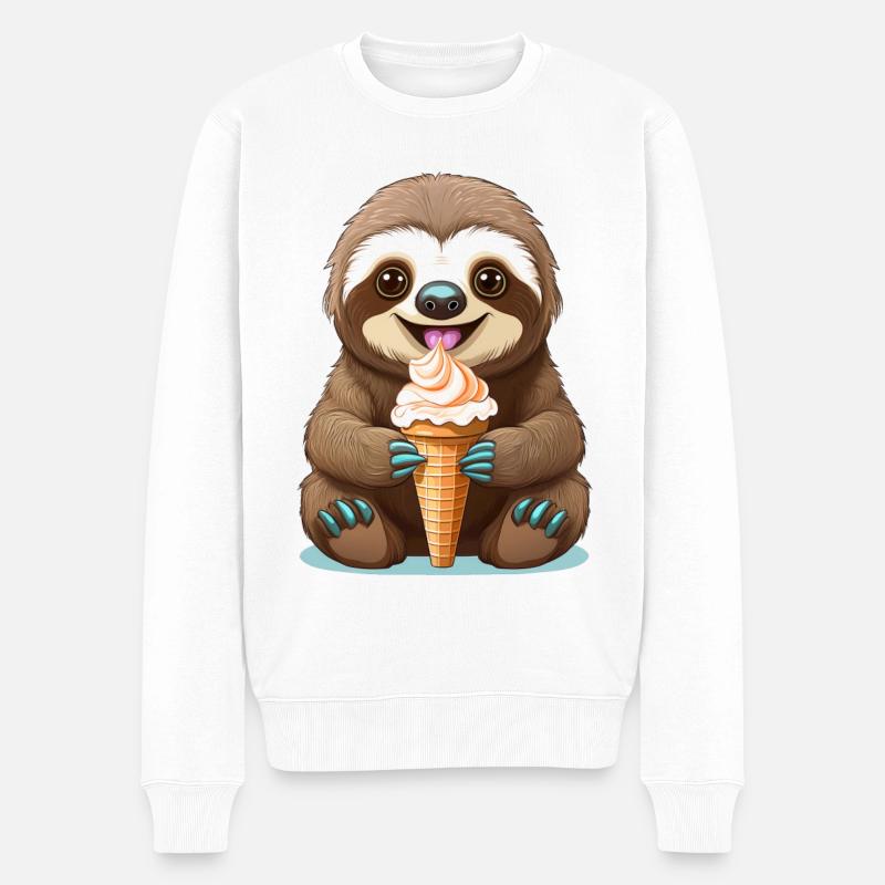 Niedliches Faultier, das ein Eis isst - Männer Premium Bio Pullover - Weiß