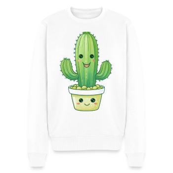 Cactus dans un pot de fleurs - Pull Premium bio Homme - blanc - Devant - Thijin (182cm)