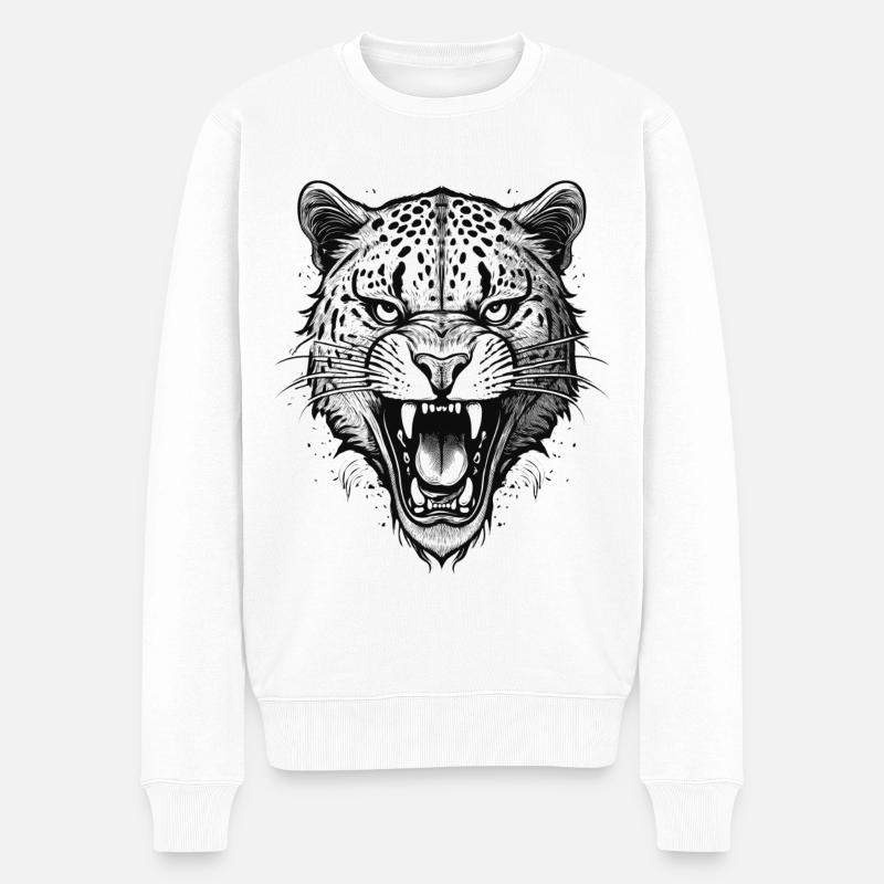 Léopard rugissant - Pull Premium bio Homme - blanc