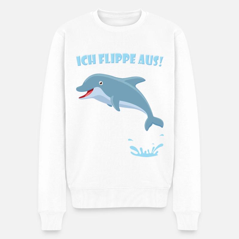 Delfin Spruch - Ich flippe aus (Geschenk) - Männer Premium Bio Pullover - Weiß