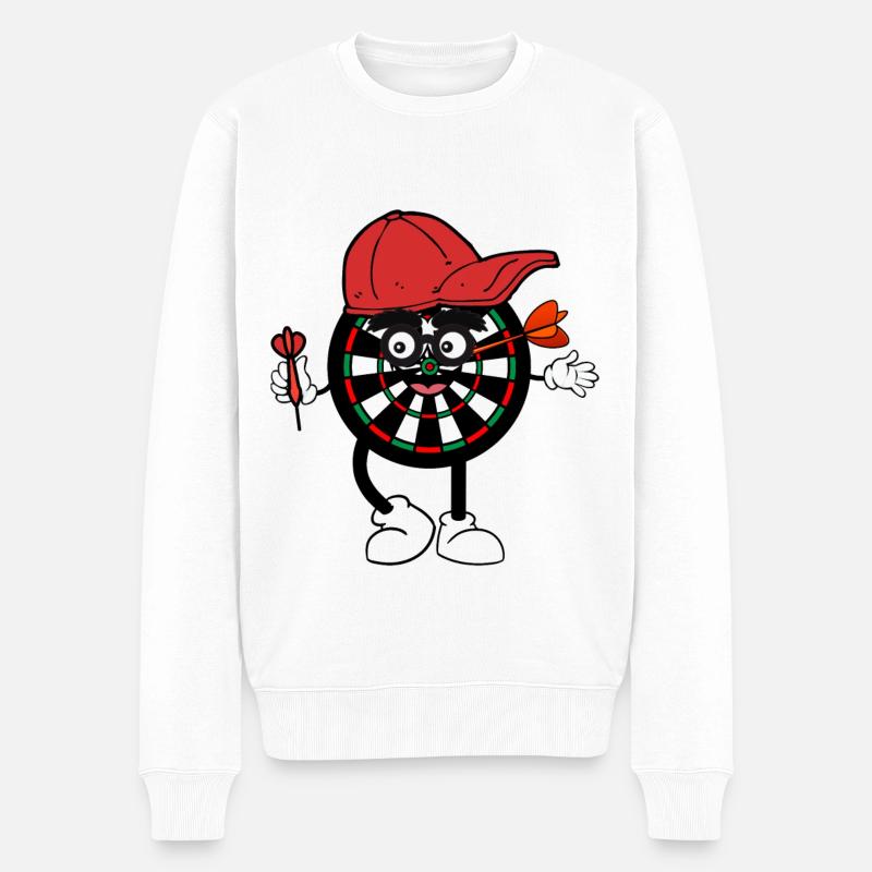 Dartscheibe mit Cap und Dartpfeil Comic Scheibe - Männer Premium Bio Pullover - Weiß