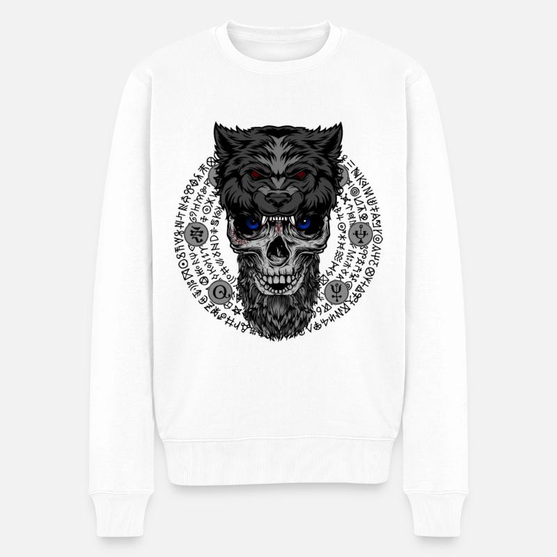 Crâne viking avec casquette de loup - Pull Premium bio Homme - blanc