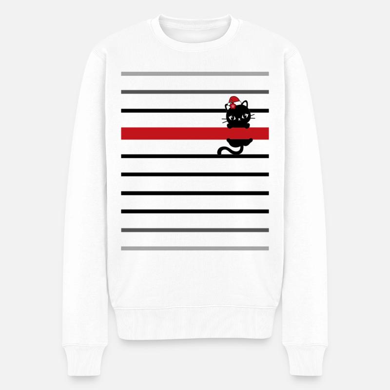 Marinière noire bande rouge chatte fleur noël - Pull Premium bio Homme - blanc