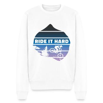 Downhill -"Ride it Hard"- MTB | Mountainbiker - Männer Premium Bio Pullover - Weiß - Vorne - Thijin (182cm)