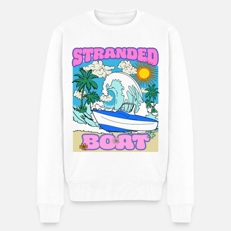 Retro Strand Sommer Sonne Meer - Stranded Boat DDR - Männer Premium Bio Pullover - Weiß