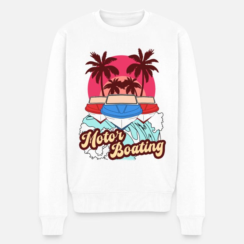 Motor Boating - Boot Motorboot Sommer Strand Retro - Männer Premium Bio Pullover - Weiß