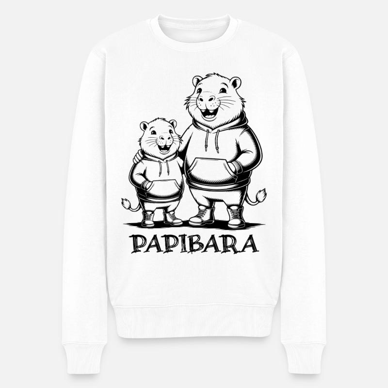 Papibara Papi Capybara Vater Lustig Papa Vatertag - Männer Premium Bio Pullover - Weiß