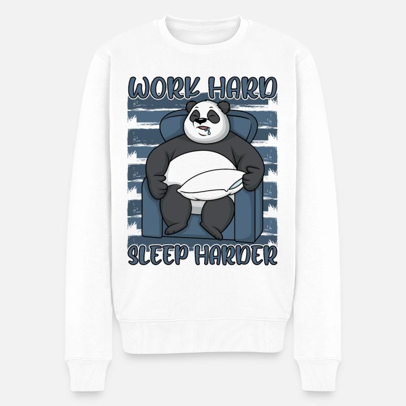 Panda hart arbeiten härter schlafen Spruch lustige - Männer Premium Bio Pullover - Weiß