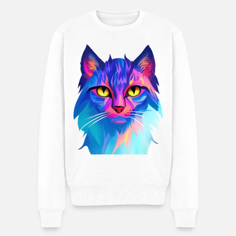 Katze Bunt - Männer Premium Bio Pullover - Weiß