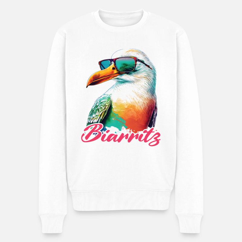 Biarritz vacances mouette colorée fraîche avec lunettes de soleil - Pull Premium bio Homme - blanc