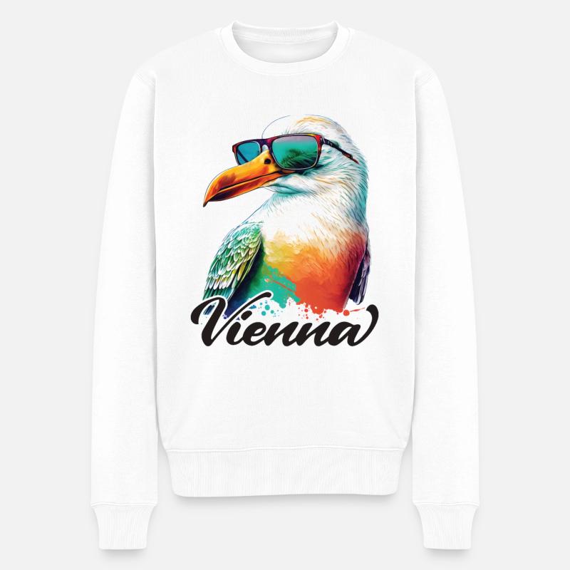 Vienne Autriche vacances Mouette avec lunettes de soleil - Pull Premium bio Homme - blanc